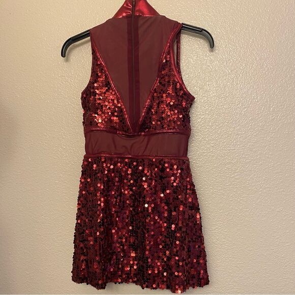WEISSMAN Dance Costume shift burgundy Sleeveless Ultra Sparkle Dress D13860 LC - Picture 3 of 11